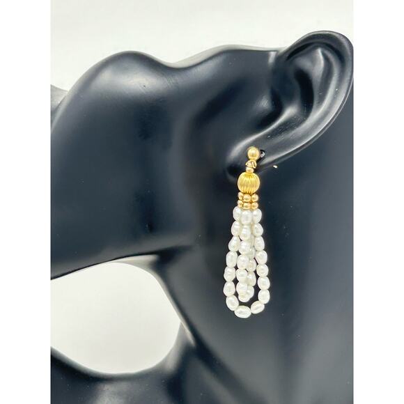 IPS 14K Gold Beads and Pearls Dangling Earrings - Picture 7 of 8